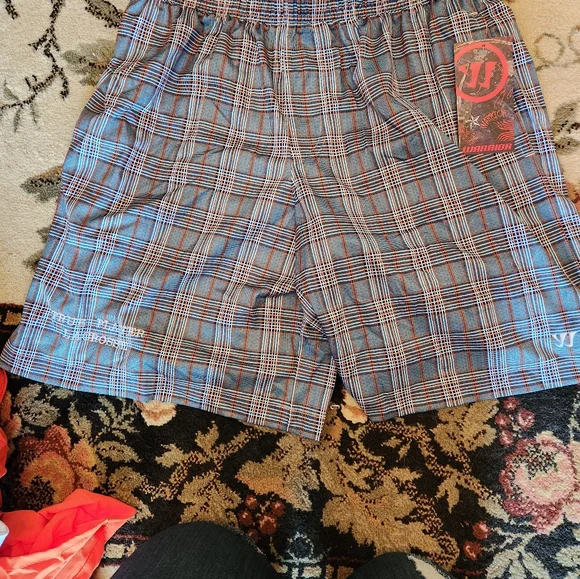 Nwt Mens Warrior Plaid Blue and Orange Shorts - Picture 3 of 9